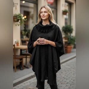 NWT Pokoloko Cowl Neck Poncho Shawl Black "Ink Tartan" One Size